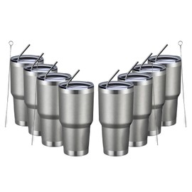MEWAY 30 oz  paquete de 8 tazas de viaje con aislamiento al vaco de doble pared, vaso de acero inoxidable con tapa, pajita, taza de caf aislada con...
