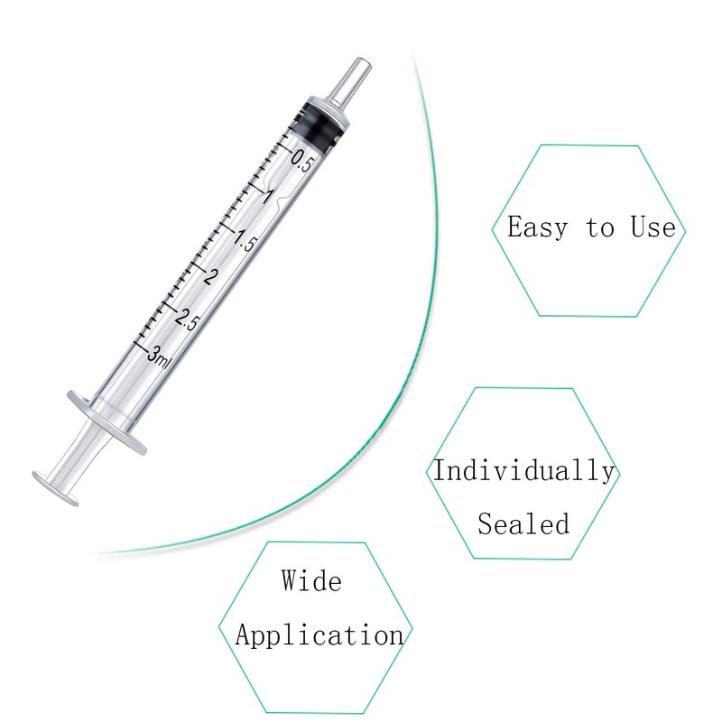 HaBeuniver 3ml Luer Slip Syringe with Measurement - 50 Pack