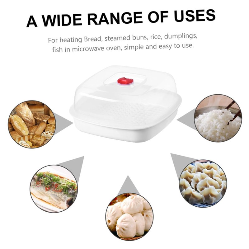 DOITOOL Microwave Steamer 8.27X8.27X4.33In Square Plastic Food Steamer with Ventilated