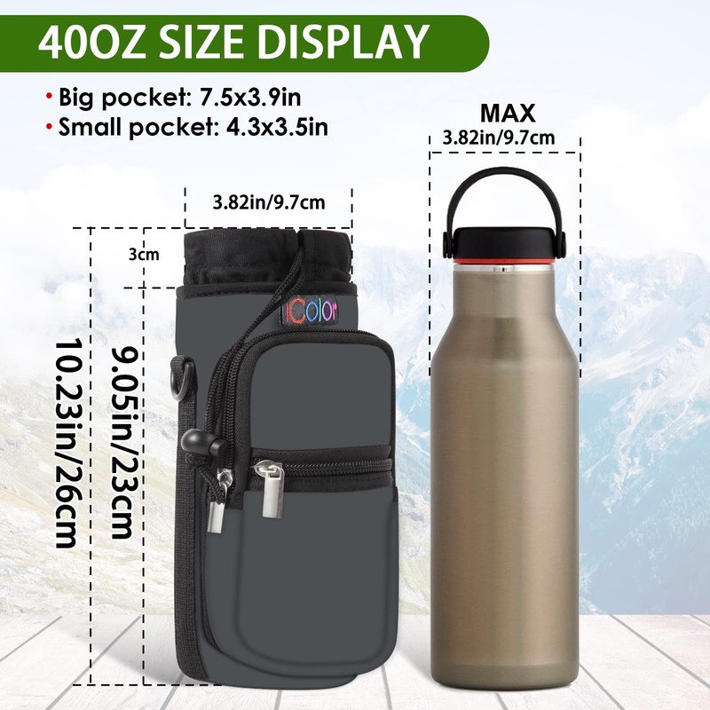 icolor Water Bottle Carrier Bag Holder 25/32/40/64oz,Adjustable Shoulder & Handle