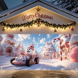 Nuxovilar Christmas Garage Door Cover Snowman Winter Xmas Holiday Party Hanging Banner Extra Large Garage Decorations Backdrop For Indoor/Outdoor Garage Home Polyester (Snowman Type B,6 X 13 Foot)