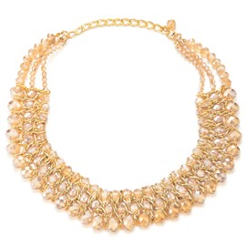 Statement Necklace Champagne Faceted Crystal Beads String Gold Braided Chain Pendant(CA)