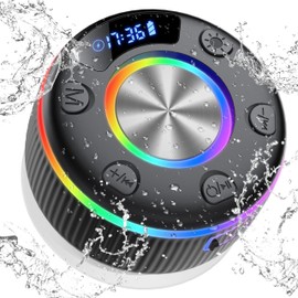 Xuevcn Bluetooth Shower Speaker, Portable Wireless Speaker with Time Display, 2025 IP7 Waterproof Mini Speakers with 360° Stereo Bass Sound, RGB Lights, Bulit-in Mic, Suction Cup for Bathroom, Travel