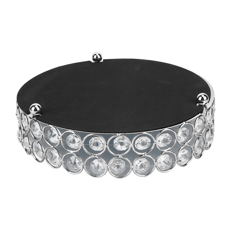 Crystal Cosmetic Makeup Tray 8in Round Display Tray Mirrored Metal