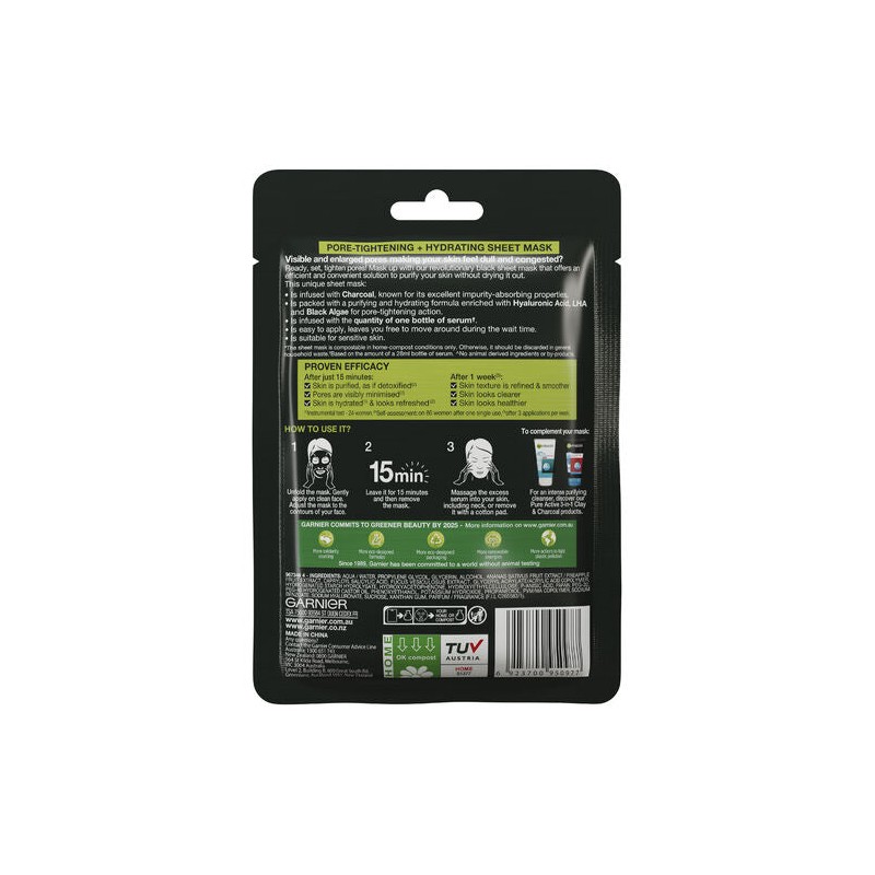 Garnier Pure Charcoal Hyaluronic Acid + Black Algae Sheet Mask