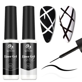 SUTOKAKA Painting Nail Gel Liner Polish Set, 2pcs 8ml Black White Glossy Painting Drawing Line Swirl French Nail Design DIY Manicure Soak Off UV Curing with Thin Nail Art Brush