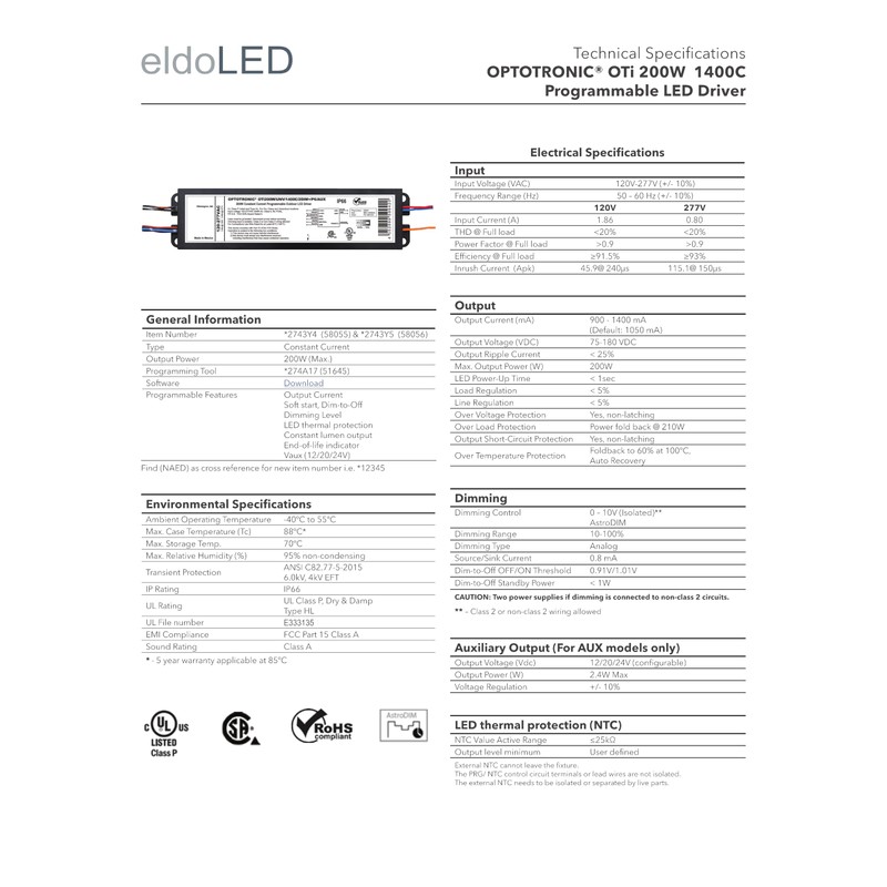eldoLED | 2743Y4 OPTOTRONIC® OTi 200W 1400C Programmable LED Driver