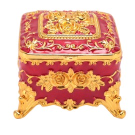 European Style Vintage Metal Jewelry Box Square Decorative Trinket Jewelry Storage Box for Earrings Necklaces Red