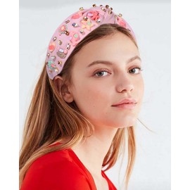 Knotted Headband for Women Cute Ocean Seashell Starfish Crab Charms Crystal Jeweled Embellished Top Knot Hairband Funny Gift for Girls Sister Bestie Birthday Party (Cute Ocean Seashell Hairband)