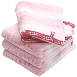 Imabari Towel, Certified, Face Towel, Hiorie Geometric Jacquard, Claire, Set of 4, Pink, Made in Japan, Imabari Brand, Quick Drying, 100% Cotton, Polka Dot Pattern