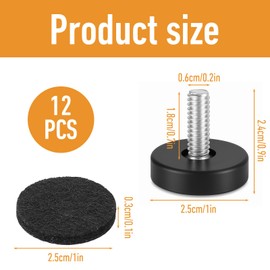 TIESOME Pack of 12 Furniture Feet with Thread, M6 Adjustable Feet for Screwing in with Thread and 12 Felt Glides for Screwing On Furniture Gliders for Table, Chair and Stool Legs (M6 x 24 mm)
