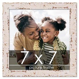 Poster Palooza 7x7 Shabby Chic/Farmhouse White Wood Picture Square Frame - Picture Frame Includes UV Acrylic, Foam Board Backing, & Hanging Hardware 7" x 7"