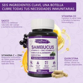 Gwynne Sambucus Suplemento Cápsulas Extracto Sauco 1000mg Vitamina Zinc Quercetina Soporte Inmunitario Alivio Alergias Salud Respiratoria
