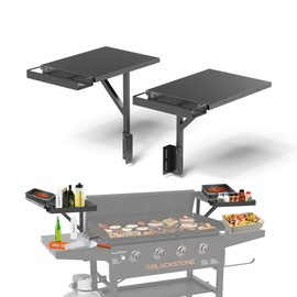 Upper Side Shelf with Griddle Caddy for Blackstone 36″/28″/28XL Griddles, Large Griddle Side Table with Bottle Holder for Easy Access, Blackstone Grill Accessories, Black (2 Pack)