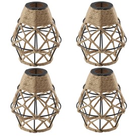 Metal Cage Handcrafted Woven Lampshade in Natural Neutral Jute Rope Industrial Style Lighting with Elegant Patterns for Wall Sconces Ceiling/Pendant Lights Table/Floor Lamps Home Decor - 4 Packs