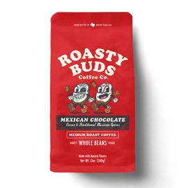 Roasty Buds Mexican Chocolate Whole Bean | Café Mexicano 100% Arabica Coffee, Natural Chocolate & Cinnamon Flavors (12 oz) | Gluten-Free, Non-GMO, No Sugar | Medium Roast (12 Ounce, Mexican Chocolate Whole Bean)