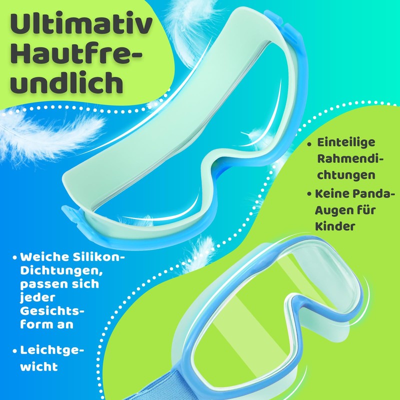 Vvinca Kinder-Schwimmbrille mit Comfort-Stoffband Weitwinkel Anti-Beschlag/UV Schutz Wasserdichte Schwimmbrille für