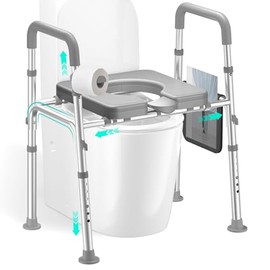 HOMEAL Raised Toilet Seat Riser with Handles for Seniors, 450LBS Heavy-Duty 3in1 Commode Chair for Disabled & Patients with Reinforced Frame & Protective Deflector, Built for Safety & Clean