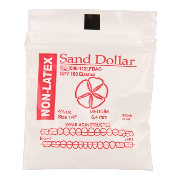 American Orthodontics Elastics Non-Latex Sea Life Sand Dollar | Medium, 4.5 Oz, 1/4" Size, 30 Packs Per Box, 3,000 Elastics | Made in The USA | Consistent Force, Hypo-allergenic Non-Latex Material