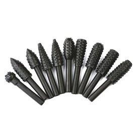 Eyech 10pc Carbide Rotary Burr Rasp Set Wood Carving File Rasp Drill Bits Fit for Dremel Rotary Tools DIY Polishing Grinding Engraving Woodworking Tools