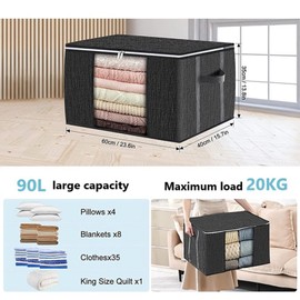 Divons Pack of 4 90 L Storage Bags, Storage Boxes with Lid, Large Clothes Storage, Moving Boxes, Foldable Storage Boxes for Duvets, Blankets, Clothes, Underbed, Wardrobe