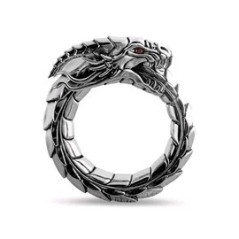 Dragon Ring for Men, Norse Viking Dragon Head Ring, Vintage Dragon Totem Amulet Ring, Hip Hop Biker Ring, Punk Animal Dragon Jewelry for Men Boys (Q, Silver)