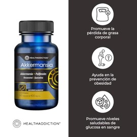 HEALTHADDICTION - 2 Pack Akkermansia Suplemento Alimenticio con Resveratrol y Quercetina para Bienestar Intestinal y Metabólico (120 Cápsulas)        