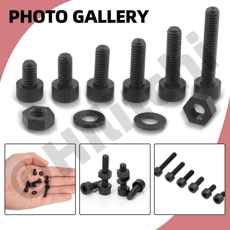 Hilitchi 330Pcs 6Sizes M4 Black Nylon Hex Bolts Nylon Hexagon