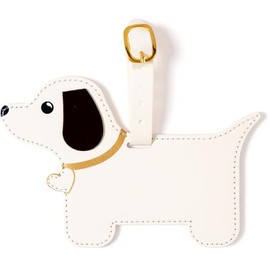 Eccolo Jumbo Dog Luggage Tag – Cute Dog-Shaped Bag Identifier with Durable Strap and Secure Info Card Pocket – White and Brown