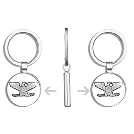 HJ Media Rank Colonel Eagle Shaped (Silver Insignia) Metal Round Metal Key Chain Keychain Ring