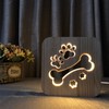 3D Night Lamp Bone Paw Print Pattern Hollow Design Wooden