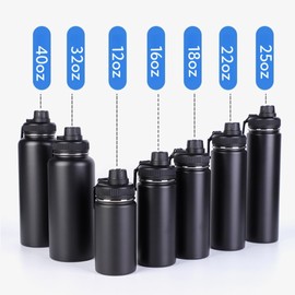PCSCER Wide Mouth Insulated Sports Water Bottle,Double wall Stainless Steel Vacuum flask with Leakproof Lid (Black, 40 Ounces)