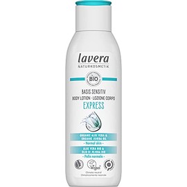 lavera basis sensitiv Body Lotion Express - Body Lotion - organic aloe vera & organic jojoba oil – deep moisture & long lasting care - 24h moisturizing care - natural cosmetics - vegan - organic (1 x 250 ml)