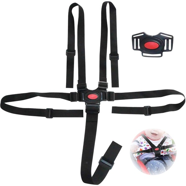 Baby High Chair Straps - Black Adjustable 5 Point Harness