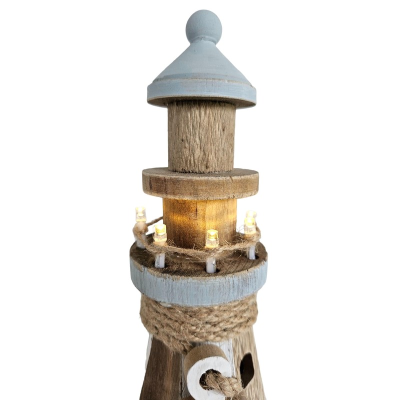 Meinposten Lighthouse Illuminated Wooden LED Decoration Maritime Anchor Beach Sea