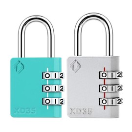 Zarker XD35 Combination Lock, 3-Digit Padlock for School Gym Sports LockerLock, Fence, Toolbox, Case, Hasp Storage (2-Pack, Emerald, Gray)