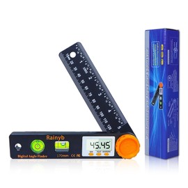 Rainyb Digital Angle Finder Tool 5 inch Pocket Protractor 0-360 degree LED Digital Protractor with Horizontal Bubble Levels and Ruler Meter Accurate Tool for Carpenters,Woodworkers,Fabricators（5 inch）