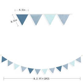2Pack Dusty Blue Bunting Banner Nursery Garland Navy Blue Double Sided Fabric Triangle Flags Pennant Streamers for Kids Boys Nautical Birthday Wedding Baby Shower Baby's Room Party Decorations