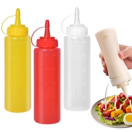 Doryum 3 Pack Plastic Squeeze Bottle, Condiment Squeeze Bottles with Cap, Colorful Salad Bottle Set Condiment Bottles Dispensers Sauce Bottle Dispenser for Ketchup, Condiments, Oils and Liquids
