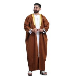 East West Souk Men's Abaya (Bisht) Long Sleeves | Amazing Men's Islamic Arabian Cloak, Coffee, One Size