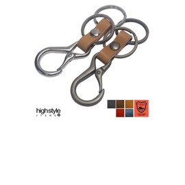 Highstyle Key Holder, Tochigi Leather, Mini Carabiner & Twin Ring, Base Grade Type, Key Chain, antique/camel