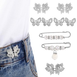 6pcs Butterfly Button Pins for Jeans,Pants Waist Tightener Adjustable Detachable Pants Clips to Tighten Waist,Pants Button Tightener No Sewing Decoration Accessories