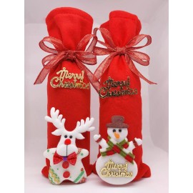 Unbranded Christmas Wine Bottle Covers ~ Pair of Reindeer and Snowman Red Covers