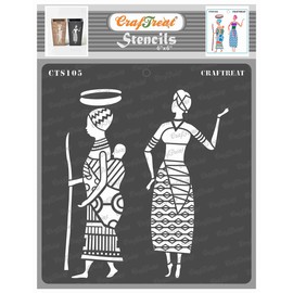 CrafTreat Reusable Tribal Stencils for Painting on Wood, Wall, Tile, Canvas, Paper, Fabric and Floor - Tribal Errands - 6x6 Inches - DIY Art and Craft Stencils - African Girls Stencil