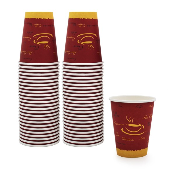 PAMI Hot Coffee Paper Cups [Pack of 50] 12oz - Disposable Take-Away Coffee Cups For Hot Drinks- Single-Use Paper Glasses For Espresso, Hot Chocolate, Tea- Cute To-Go Hot Beverage Drinking Cups