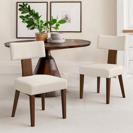 LUE BONA Dining Chairs Set of 2, Linen Mid Century Modern Dining Chairs with Curved Backrest and Wood Legs, Upholstered Dining Room Chairs for Kitchen, Living Room, Linen Color