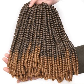 Xtrend 12 Inch Spring Twist Crochet Braids Hair For Butterfly Faux Locks Synthetic Short Crochet Hair For Women 2 Packs (1B/27#)