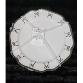 Shabby Chic 4 Black Coquette Bow Trim on White Melamine Dinner Plates 11" Shabby Chic Bows