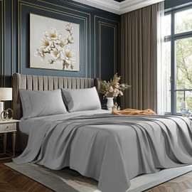 REDASW 100% Cotton King Sheet Set 1000 Thread Count Bedding Set Bed Sheet 4 Piece Sets,16 inches Deep Pocket (Grey, King)