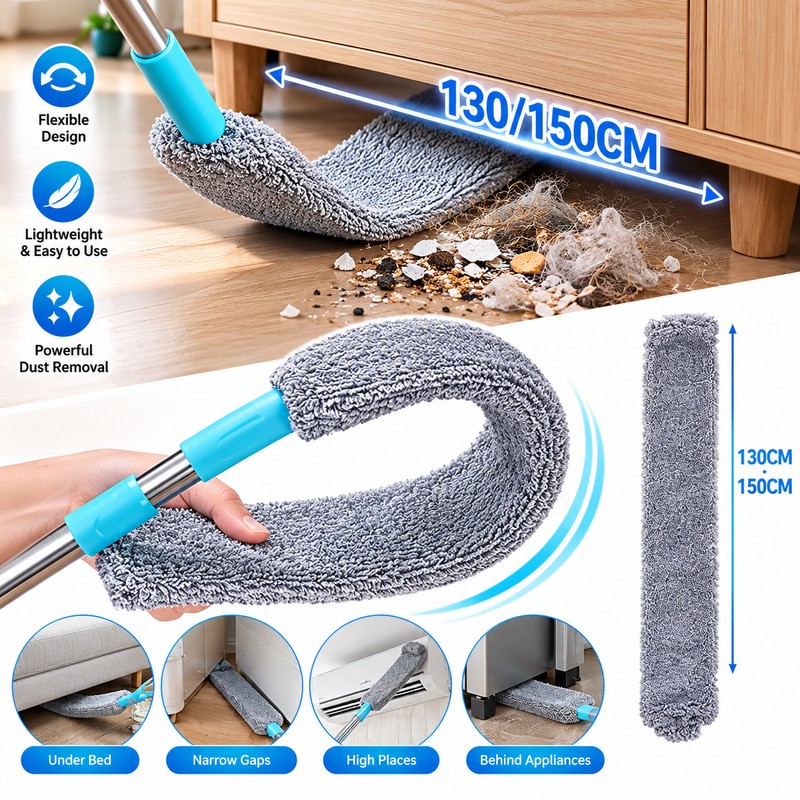 Extendable Under-Bed Duster for Hard-to-Reach Cleaning – Washable Soft Bristle